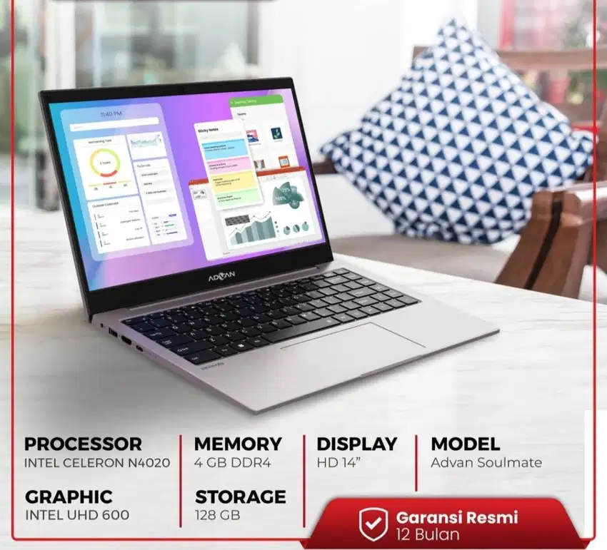 Advan Laptop Soulmate Celeron N4020 4GB/128GB Upgradeble