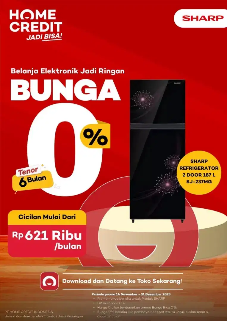 Kulkas SHARP DP 0% BUNGA 0% By HOMECREDIT