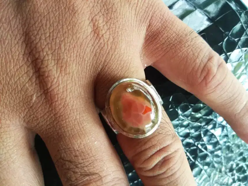 Cincin Perak Batu Akik Motif Unik