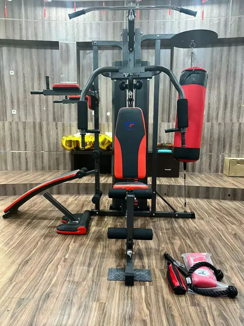 Alat fitnes home gym 3 sisi ada samsak+speed ball