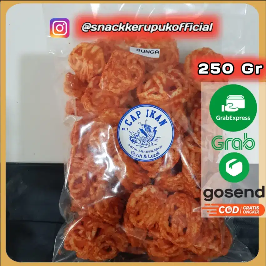 Snack Kerupuk Model Bunga Cap Ikan Keripik Pedas Balado