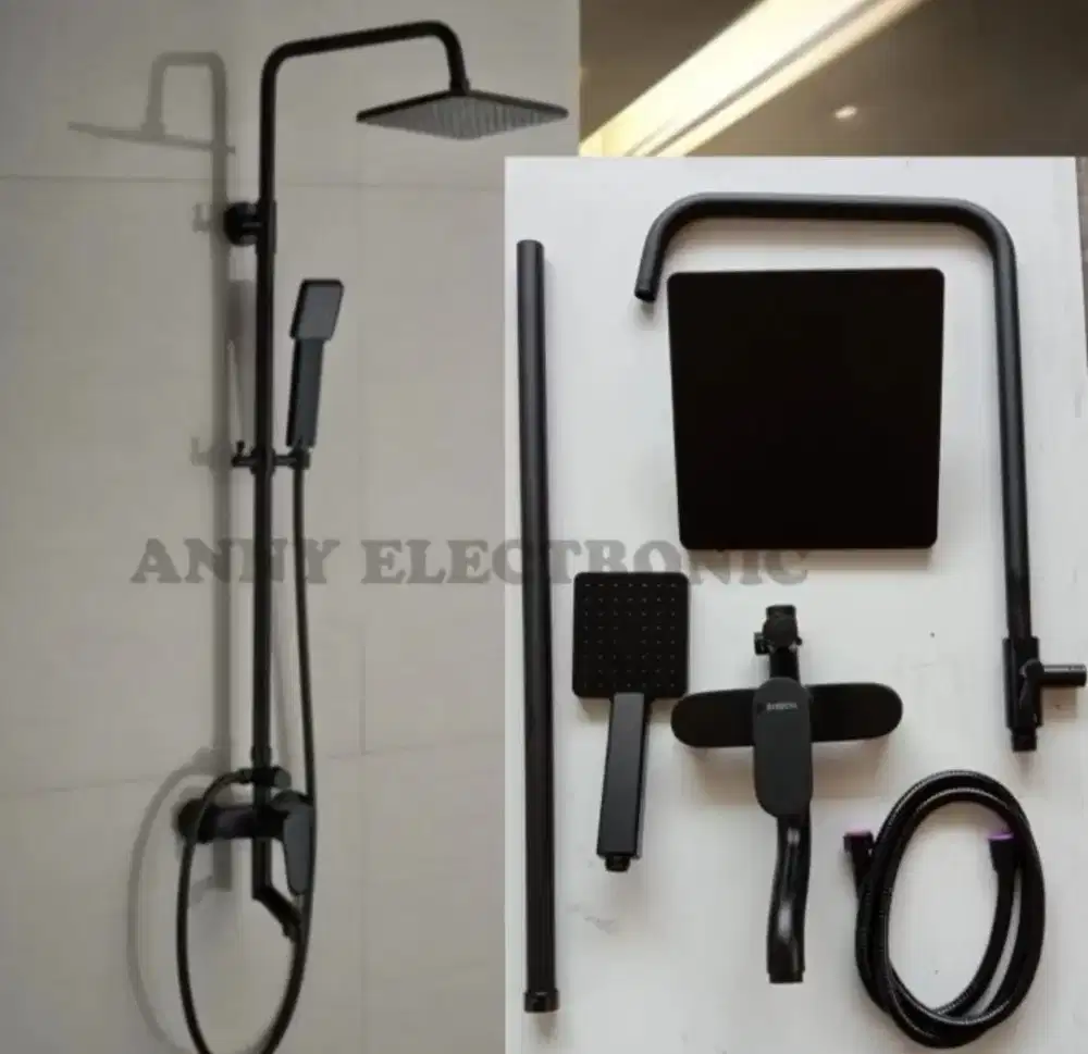Shower tiang hitam set keran mix panas dingin