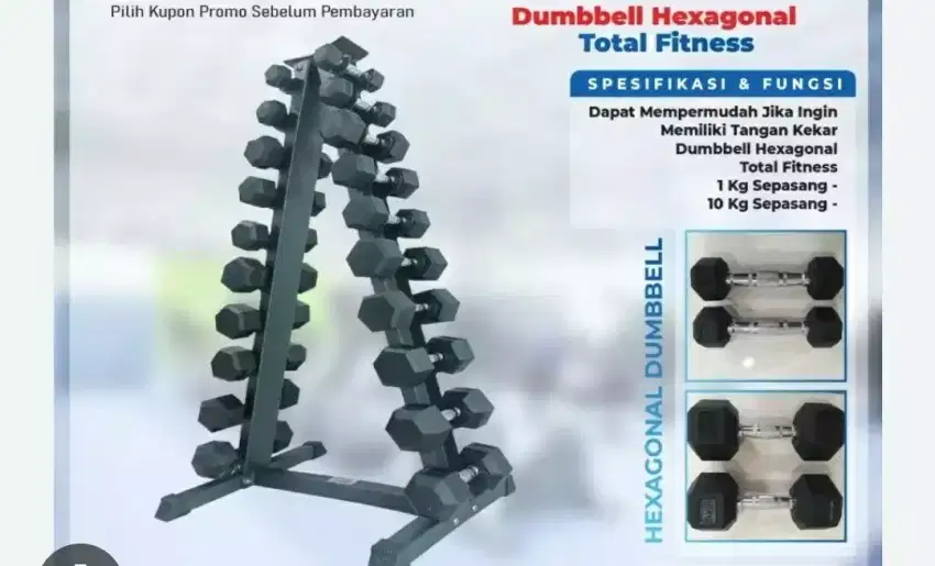 Alat fitnes dumble set lengkap 20 kg hexagonal