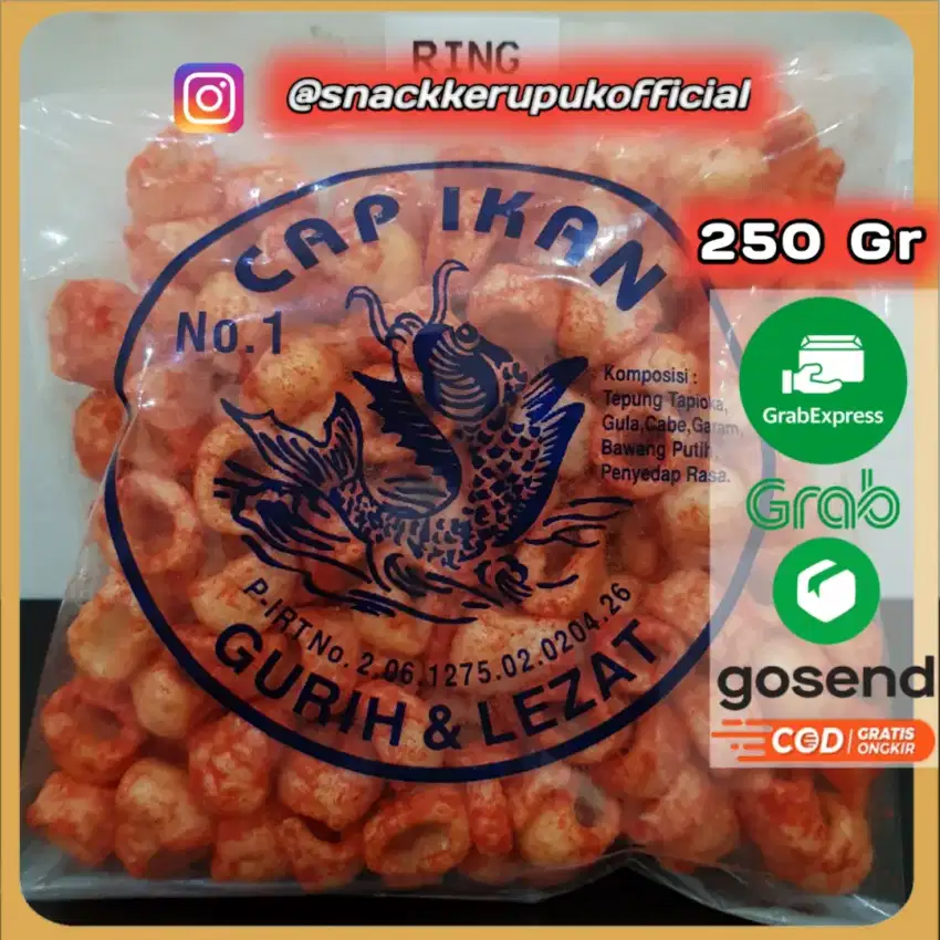 Snack Kerupuk Model Ring Cap Ikan Keripik Pedas Balado