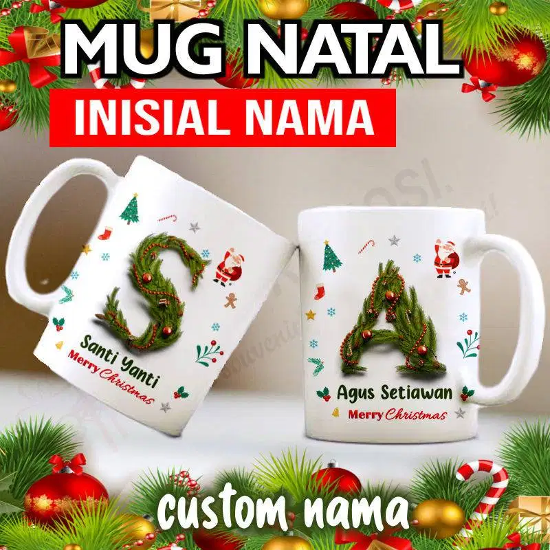 Mug Inisial Nama dengan tema natal