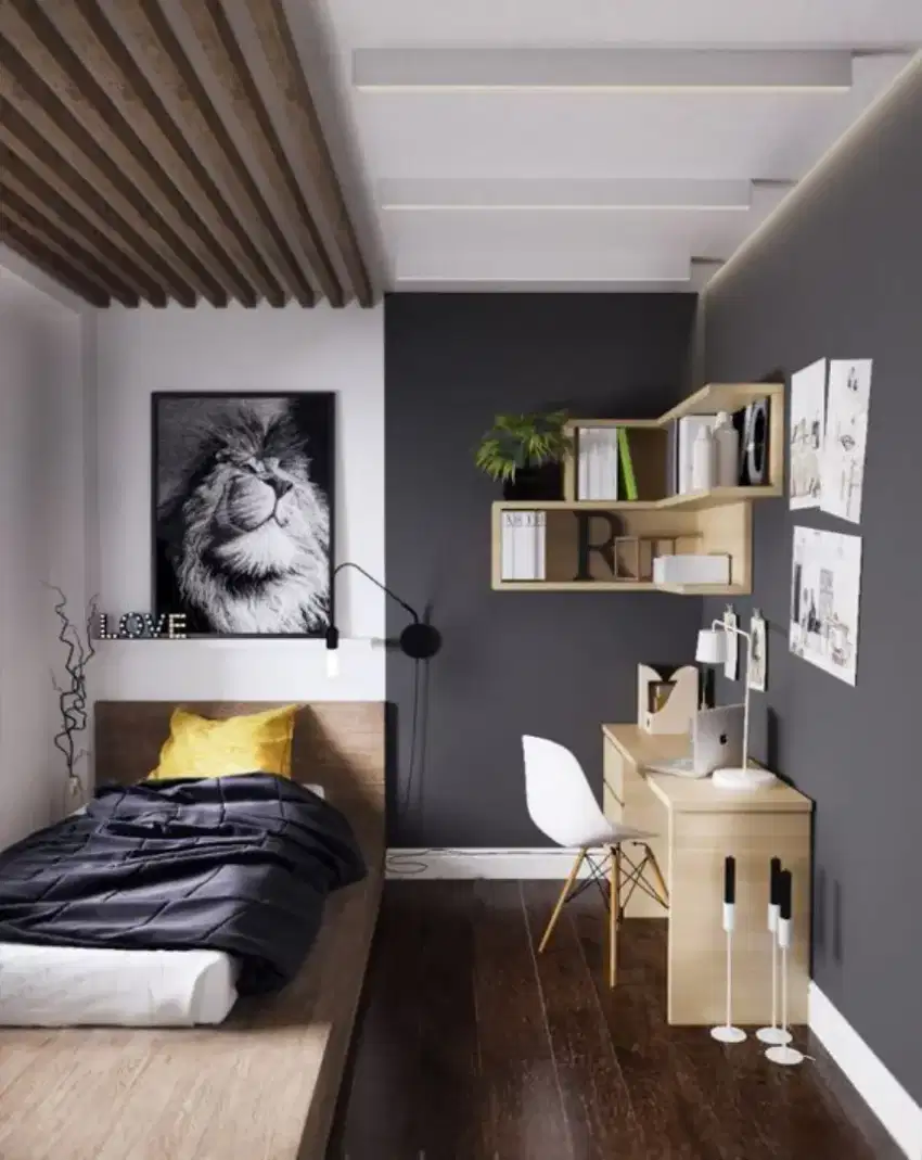 Interior desain kamar tidur,almari pakaian/wardrobe,dipan,backdrop tv