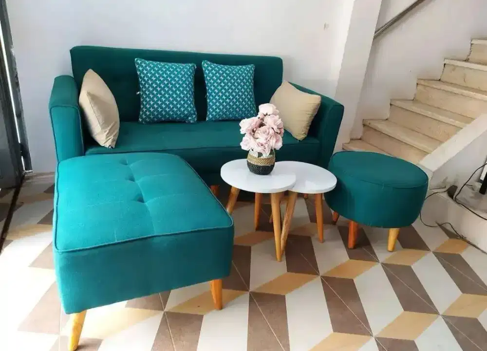 Sofa minimalis retrro 2 sheatrs plus stool
