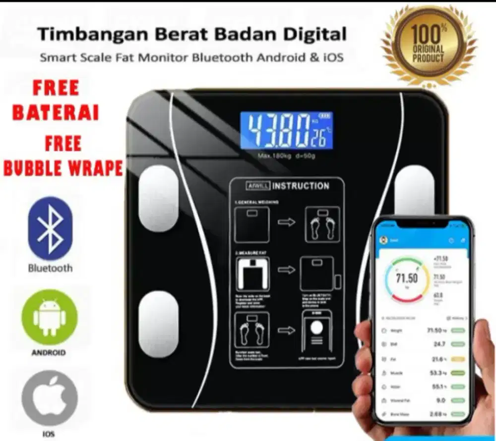 Timbangan badan digital body fat Bluetooth smartphone