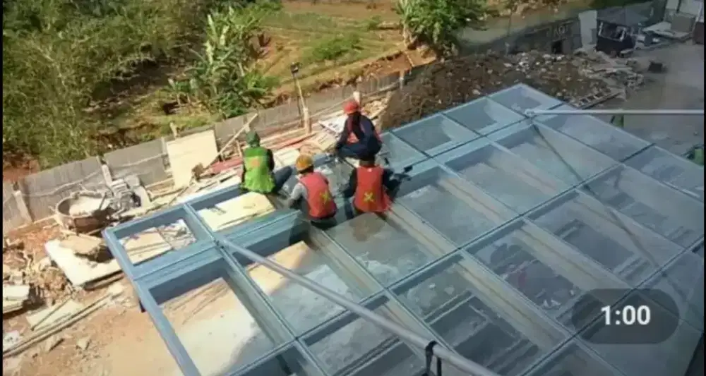 Kanopi kaca minimalis rangka hollow galvanis JX