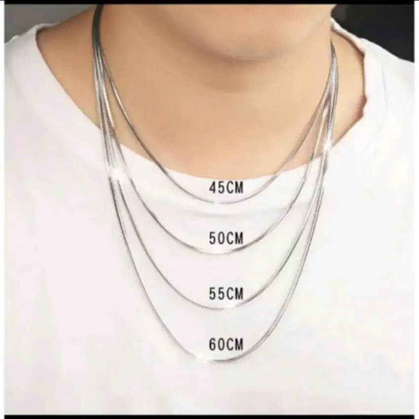 Kalung Titanium Anti Karat 45cm 50cm dan 60cm silver stainless steel