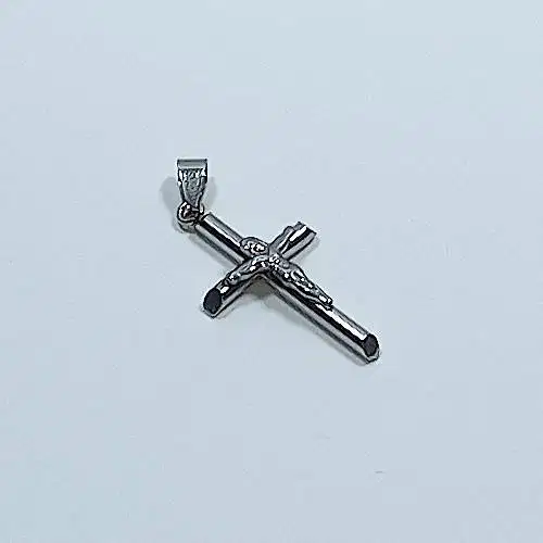 Liontin Kalung Salib Yesus Titanium Silver Chrome Cross Necklace NEW