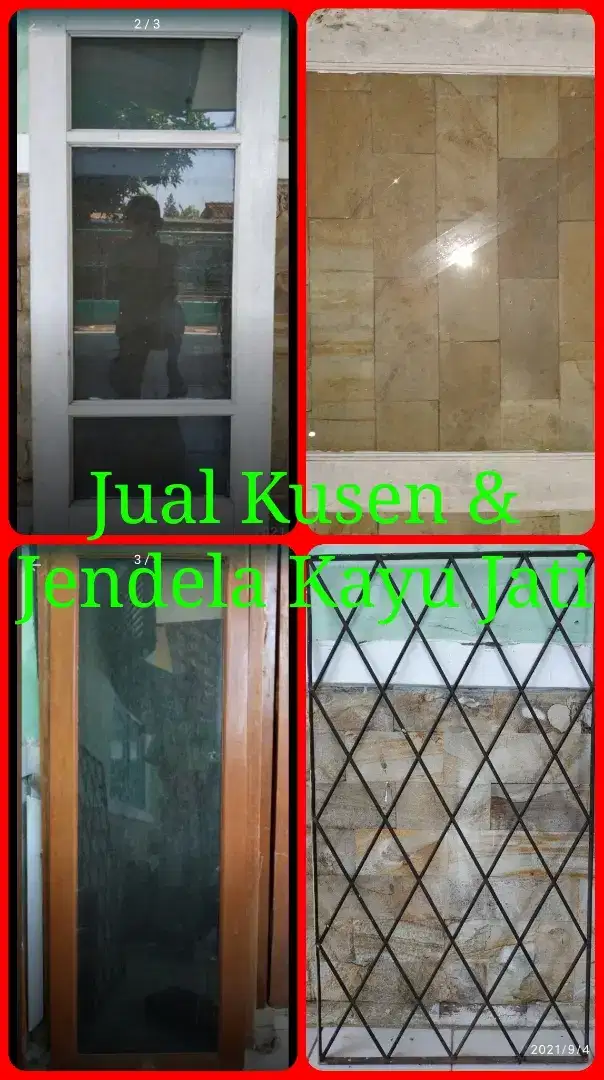 Jendela Kaca Kayu Jati Tua P.Panjang Pintu Kusen Furniture Bekas Bagus