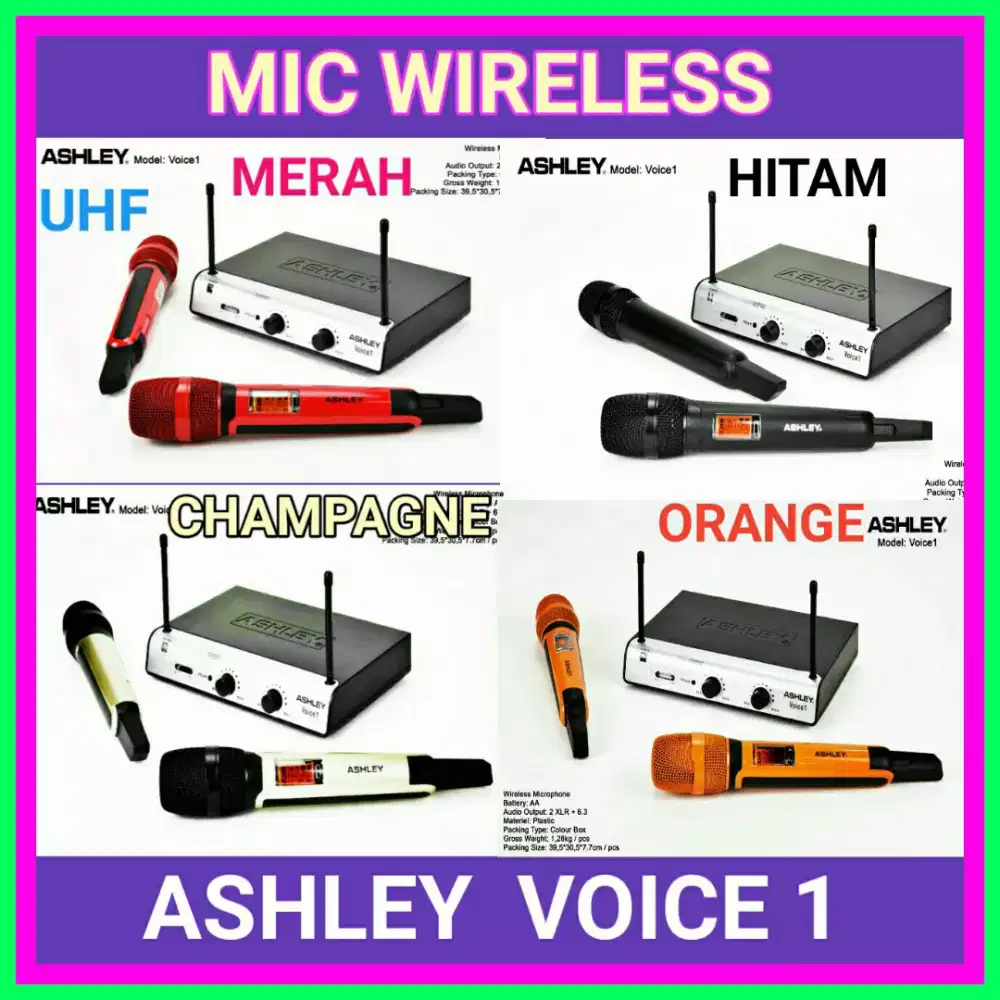 Mic Wireles Ashley Voice 1 UHF Frequensi Original Ashley Dobel Handle