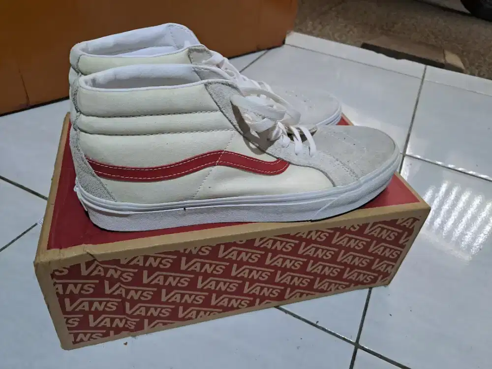 Sepatu original vans sk8 mid reissue marshmellow racing red size 46/12