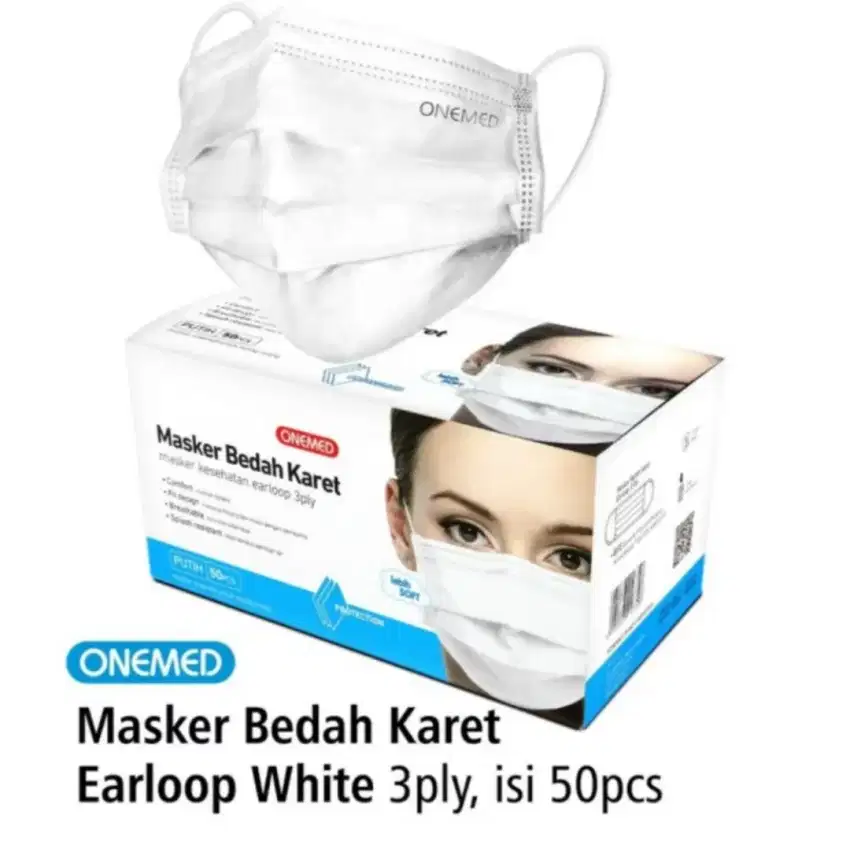 Gratis Antar - Masker Earloop PUTIH Onemed One Med 3 Ply / Lapis