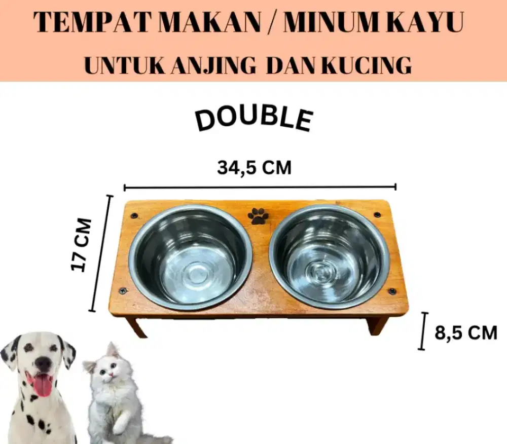 Tempat makan anjing kucing model tinggi bahan kayu