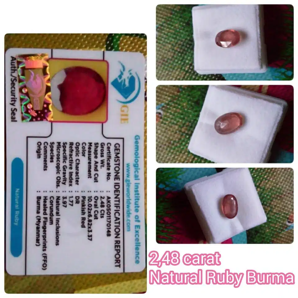 2,48 carat natural Ruby Burma Myanmar + memo Lab