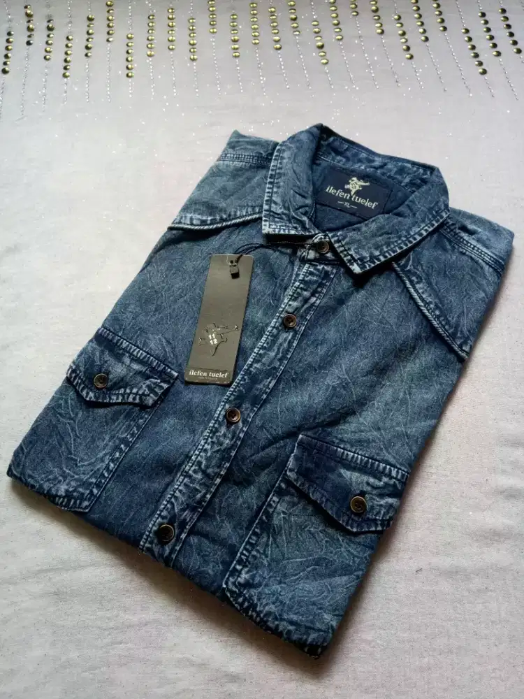 Kemeja denim ilefen tuelef. Blue Denim. COD Jakarta dan sekitarnya
