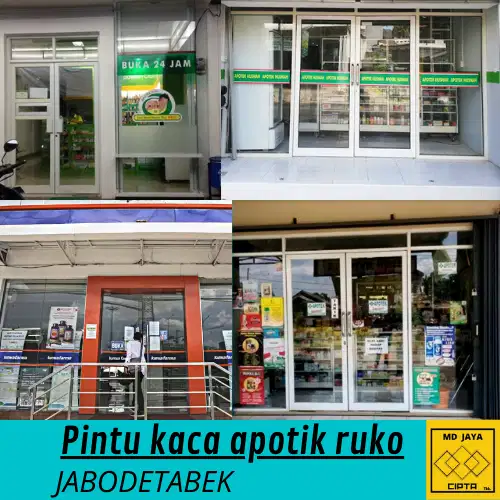 pintu lipat geser kaca apotik ruko cafe desain kaca aluminium