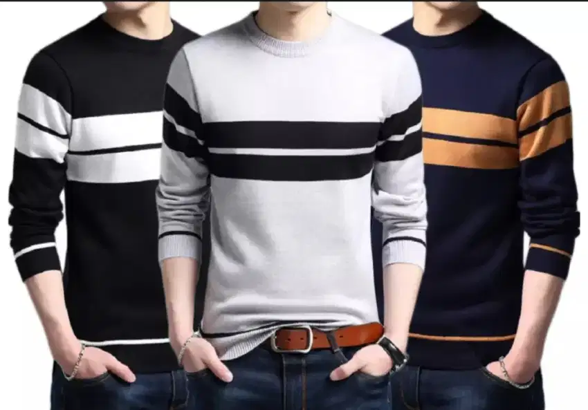 SWEATER RAJUT VALDO STREPE PREMIUM ,Size S,M,L,XL  NAVY, HITAM, ABU2