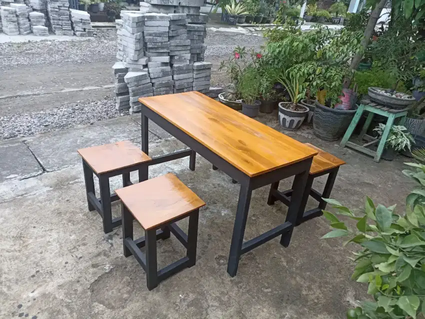 Meja warkop 1 meja 4 kursi full kayu