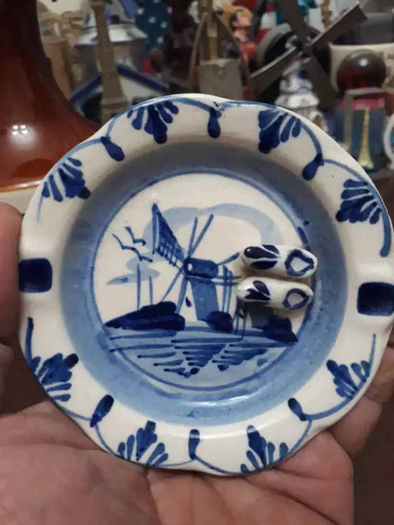 Antik vintage asbak keramik delft made ini holland diameter 10 cm