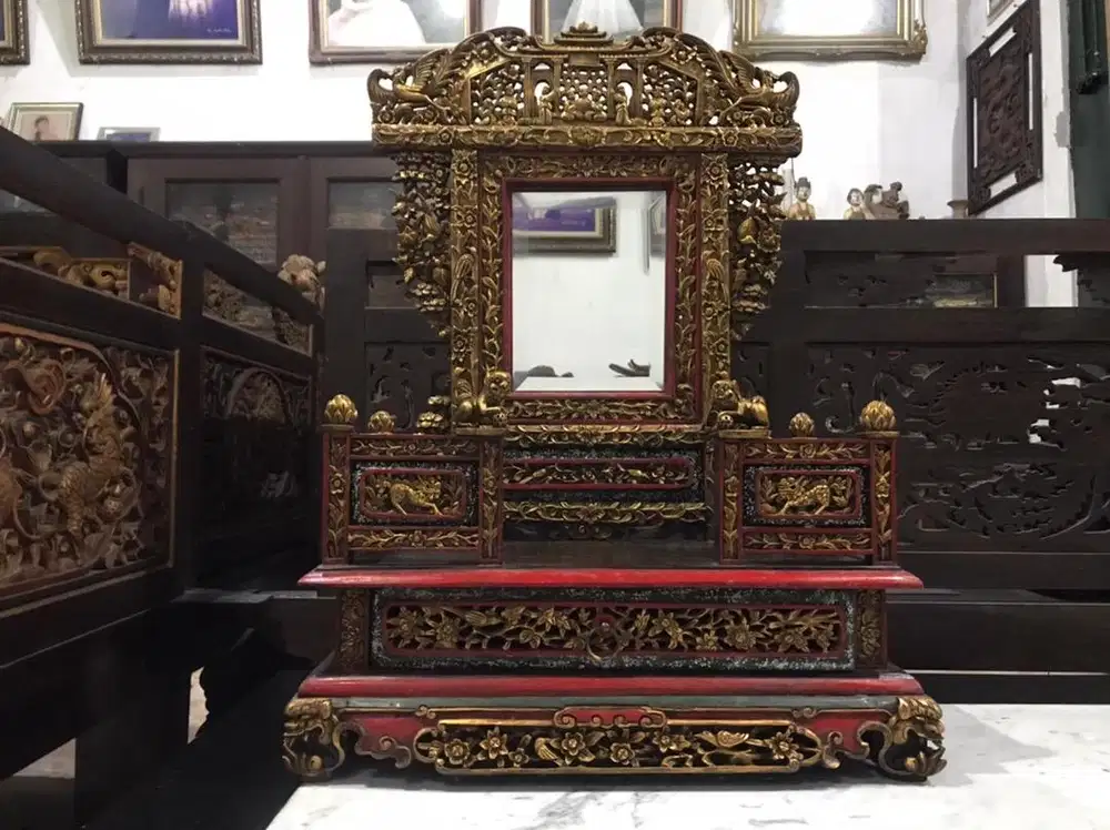 Dijual Bothekan Kaca Rias Motif Dewa Dewa jati Tua