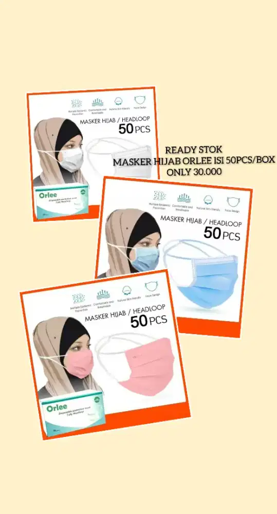 MASKER HIJAB ISI 50PCS/BOX MERK ORLEE