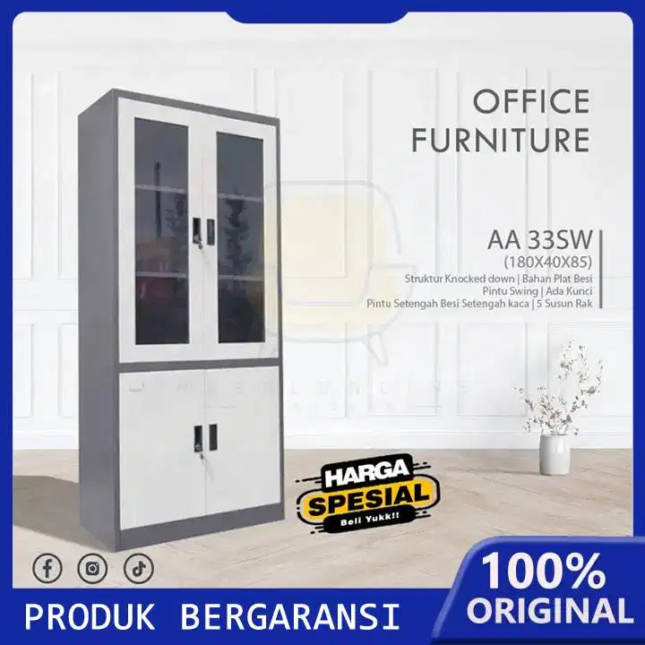 Kantor Lemari Arsip / Loker locker Besi AA33SW Pintu Semi Kaca Tarik B
