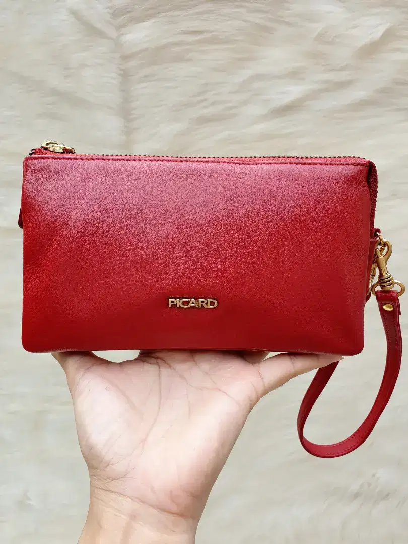 Dompet Import Eks Picard Handbag Banyak Ruang Kulit Asli Merah