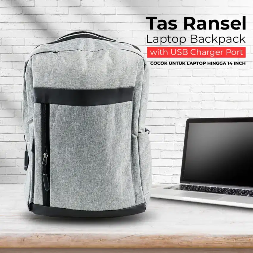 Quvlen  tas ransel laptop backpack with usb charger port