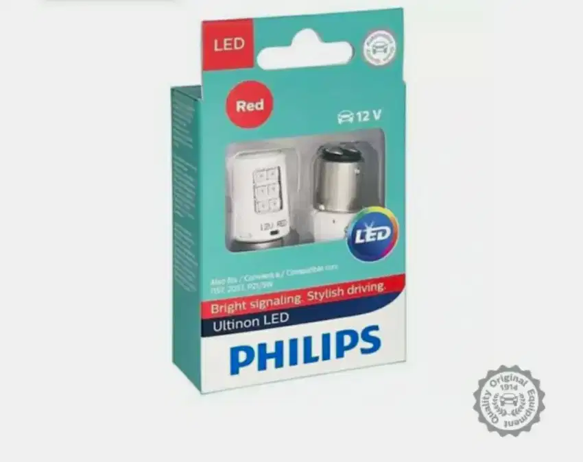 Philips Ultinon LED S25 P21/5 12V 6.000K Lampu Stop Mobil Warna Merah