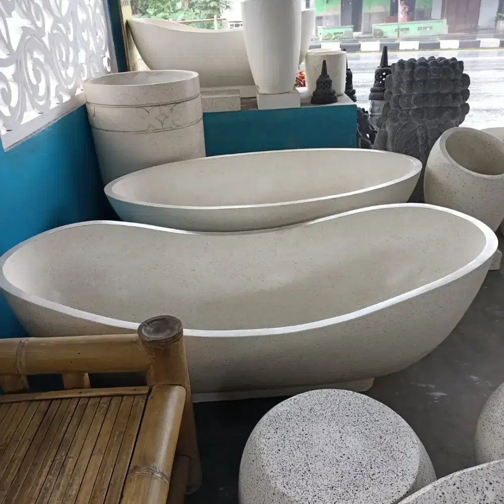 Bak mandi terazo gaya tropis mediterania