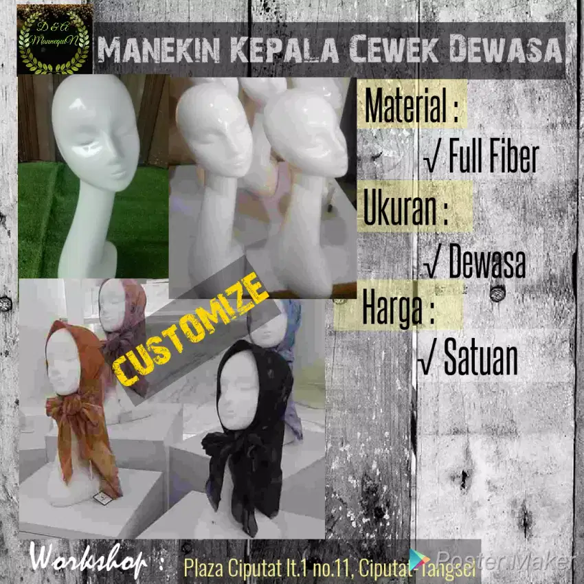 Manekin Kepala Cewek Dewasa (Style Custom)