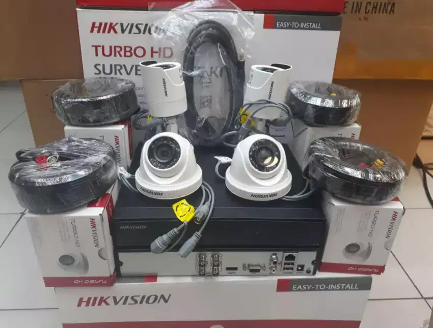 Paket komplit 4 camera cctv Hikvision 2 Mp include pemasangan.