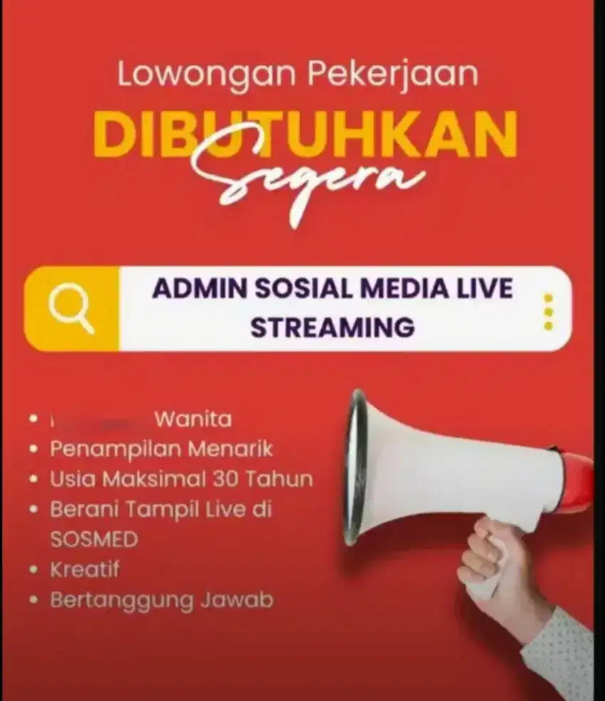 Dibutuhkan host live streaming wanita