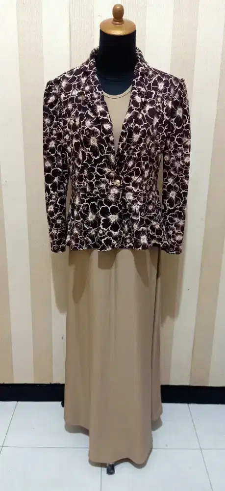 1 set blazer dan long dress #coklat cantik