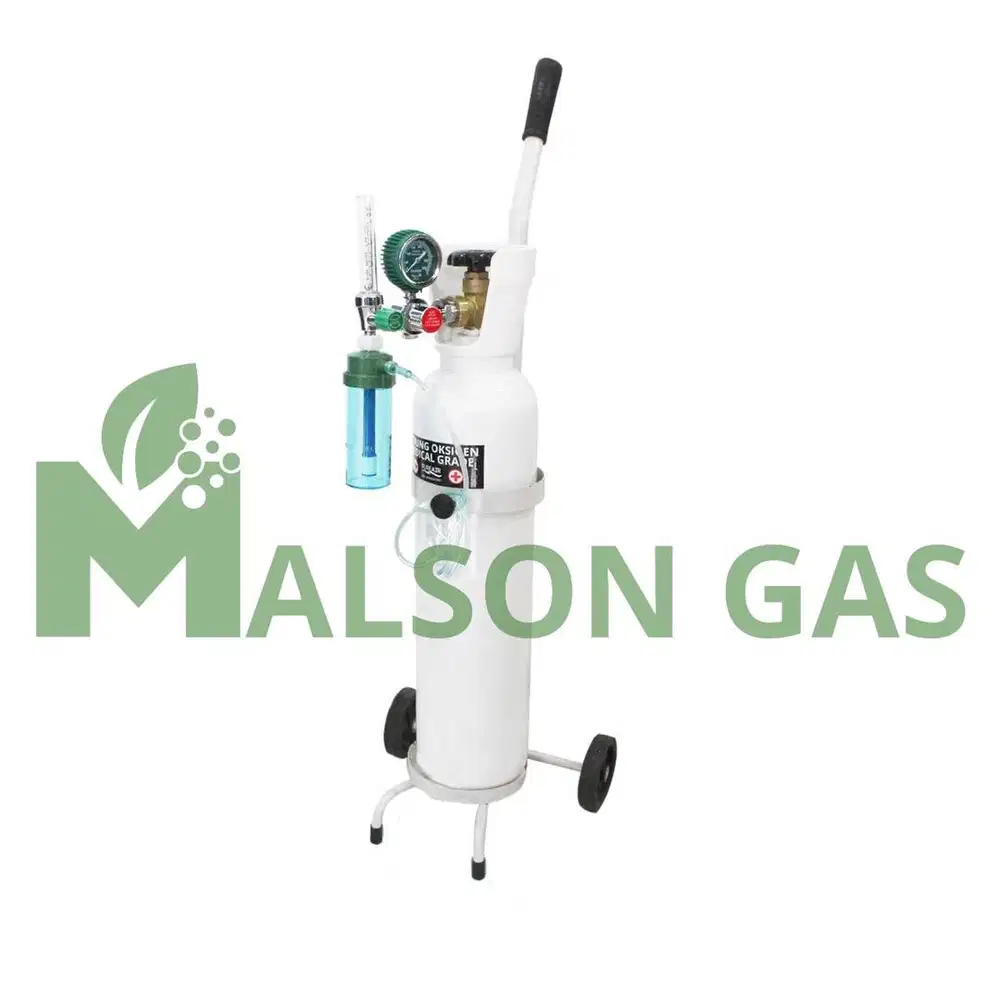 Komplit Tabung Baru Oksigen 1m3 Regulator Trolly