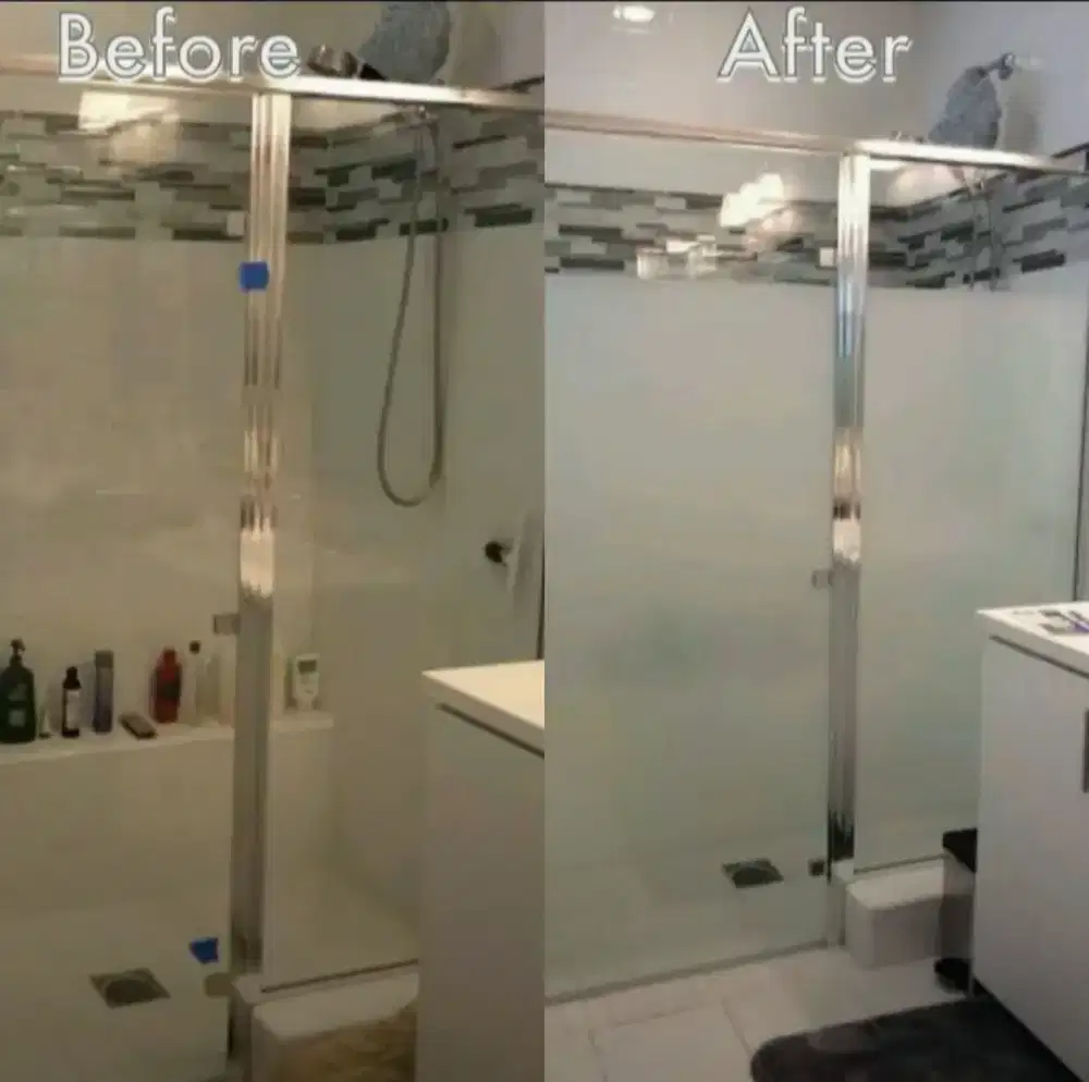 Caralapisi kaca kamar mandi dgn stiker Sanblast&kaca film mudahpraktis