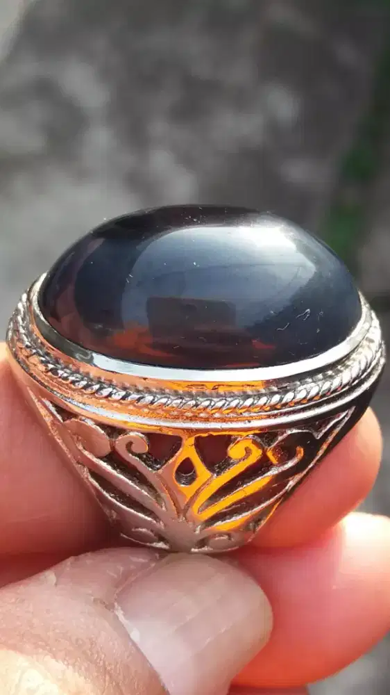 Jual Batu Cincin Yaman Black Grey Big Unique Langka Good