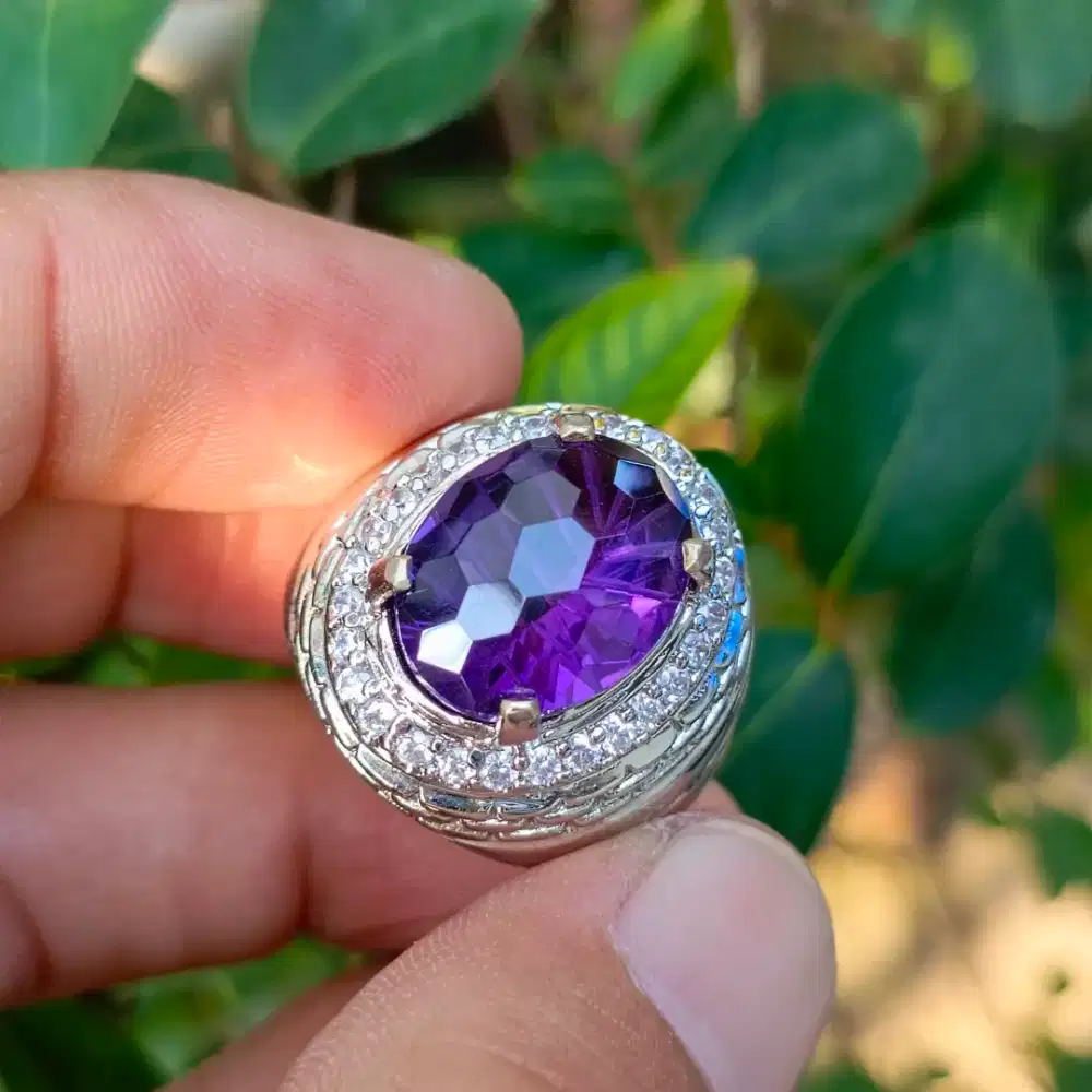 Cincin Batu Permata Natural AMETHYST Quartz + Memo (7,60ct)