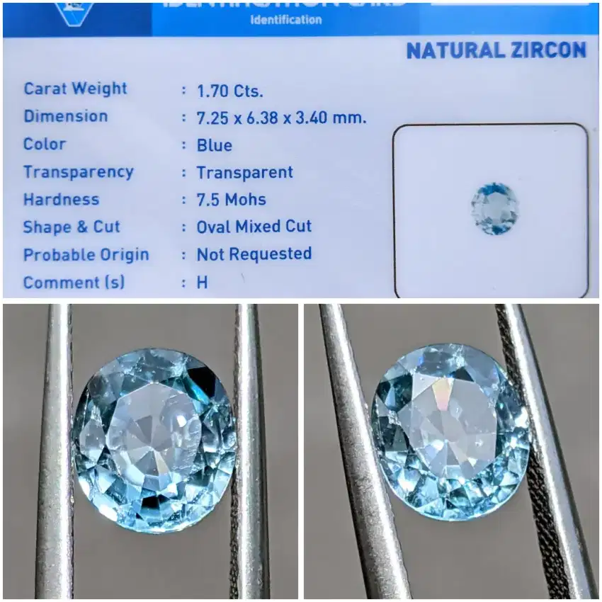 natural HQ blue zircon memo ACC lab