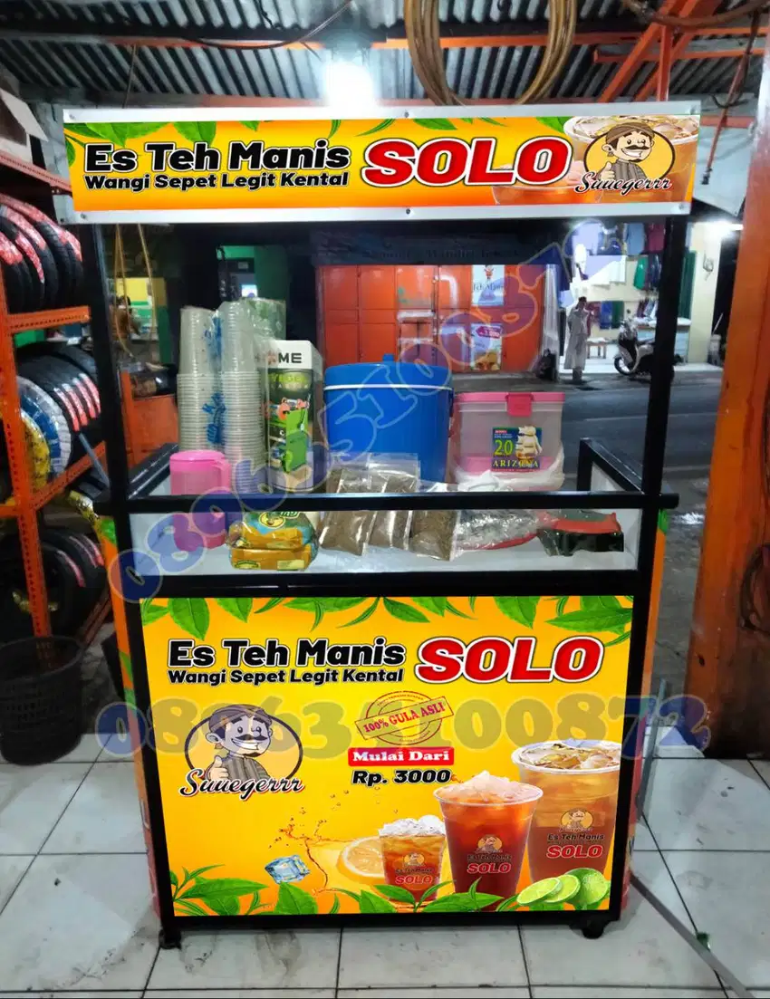 PAKET TEH SOLO GEROBAK MINI BESI SPANDEK