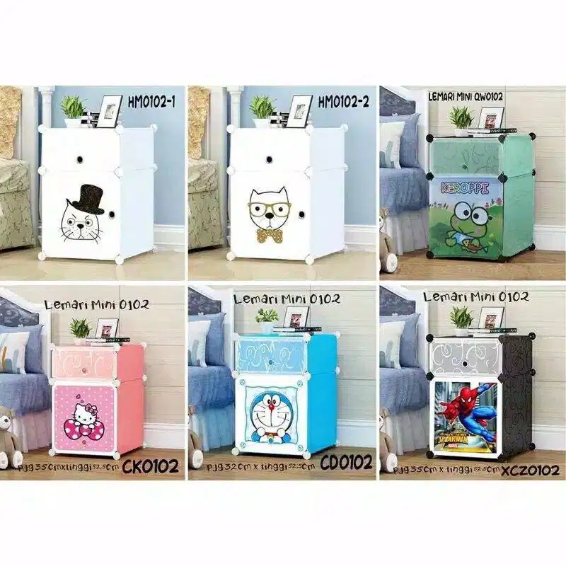 NEW LEMARI PORTABEL MINI 2 SUSUN MOTIF KARAKTER laci