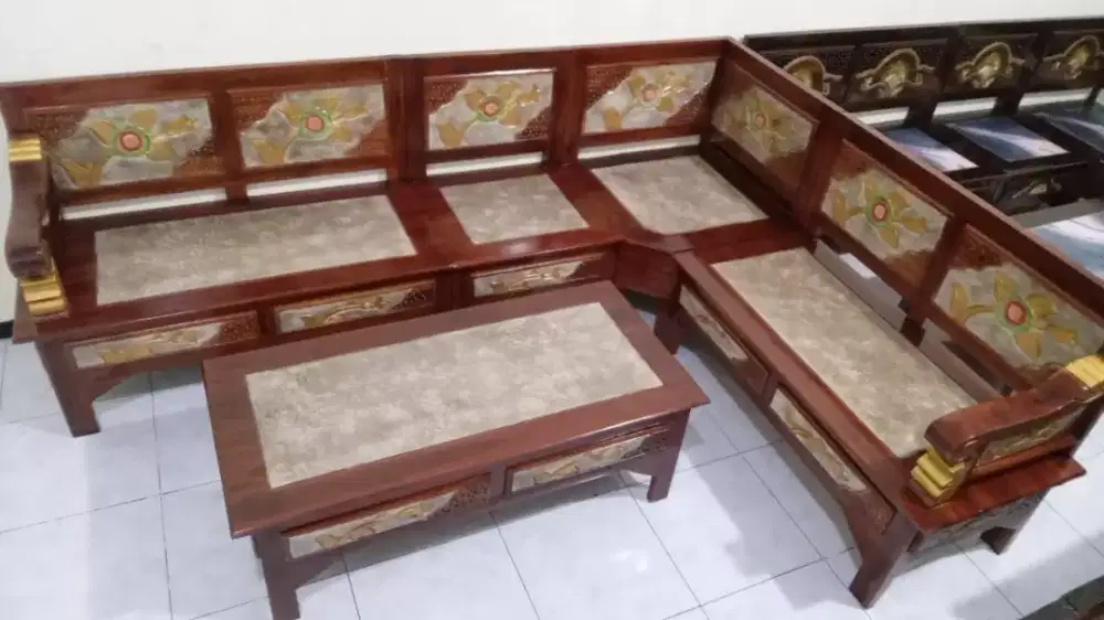 Kursi Jati Sudut/L Motif Marmer READY STOCK