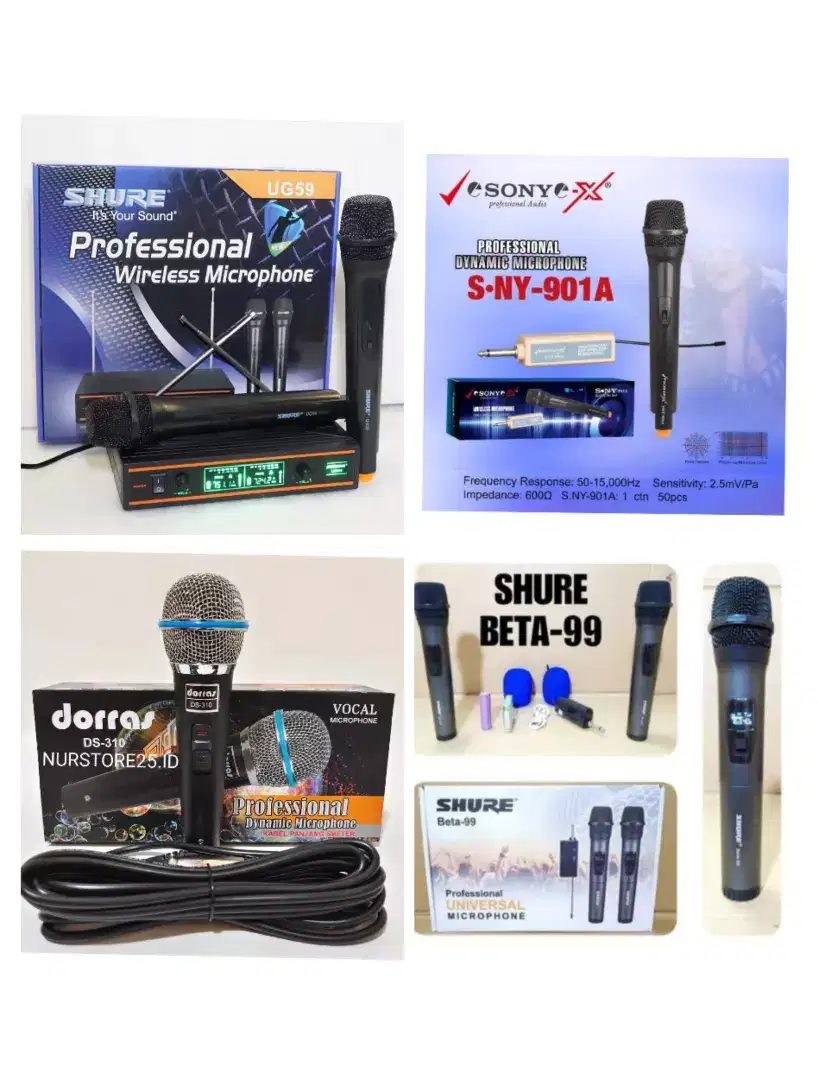 Mic, Micropon Shure Ashley Sony Kabel Dorras, Wireless Dll