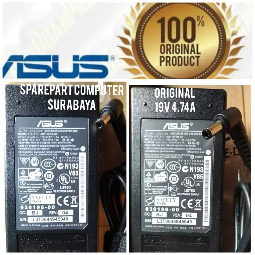 Adaptor charger laptop Asus A43s A43SJ A43SJ A44H 19V 4.74A ORIGINAL