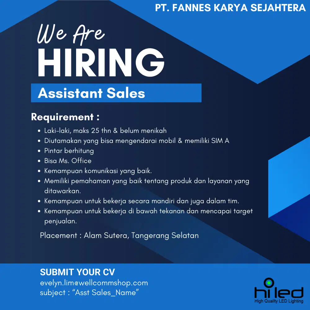 LOWONGAN Assistan Sales