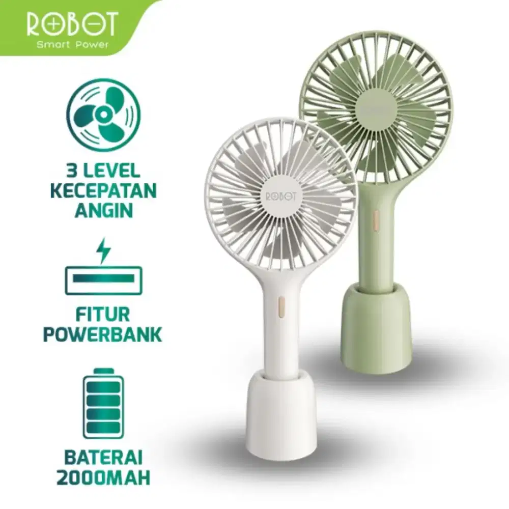 Robot Kipas Angin Mini Fan USB 2000mAh Hand Held Stand Power Bank