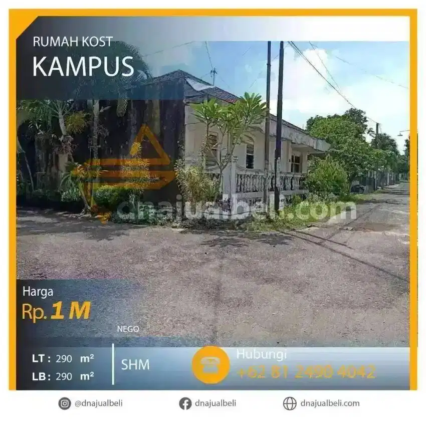 Rumah Kos Kampus Luas 290 m Pojok